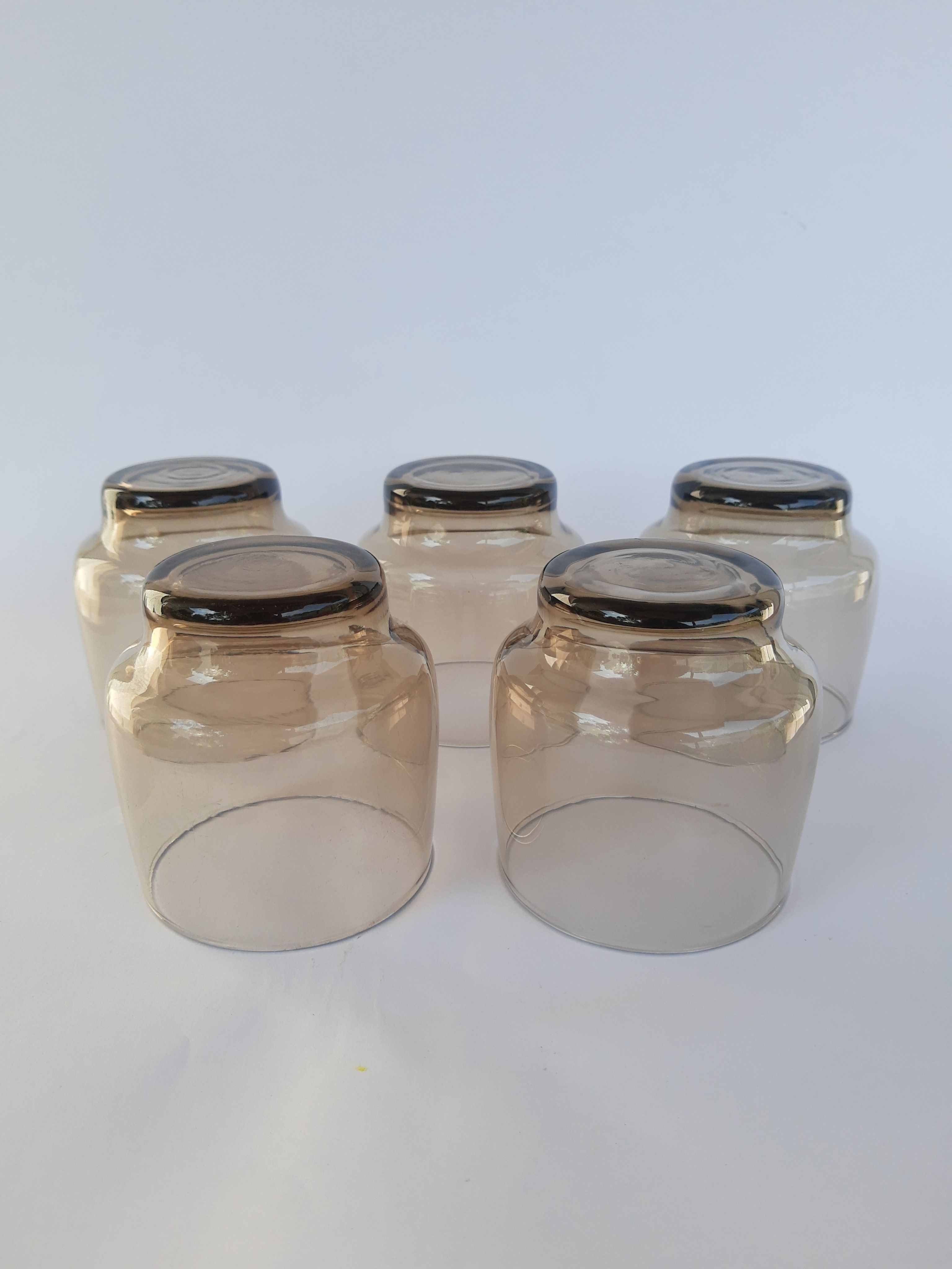 Set of 5 vintage 70s smoked glass water glass