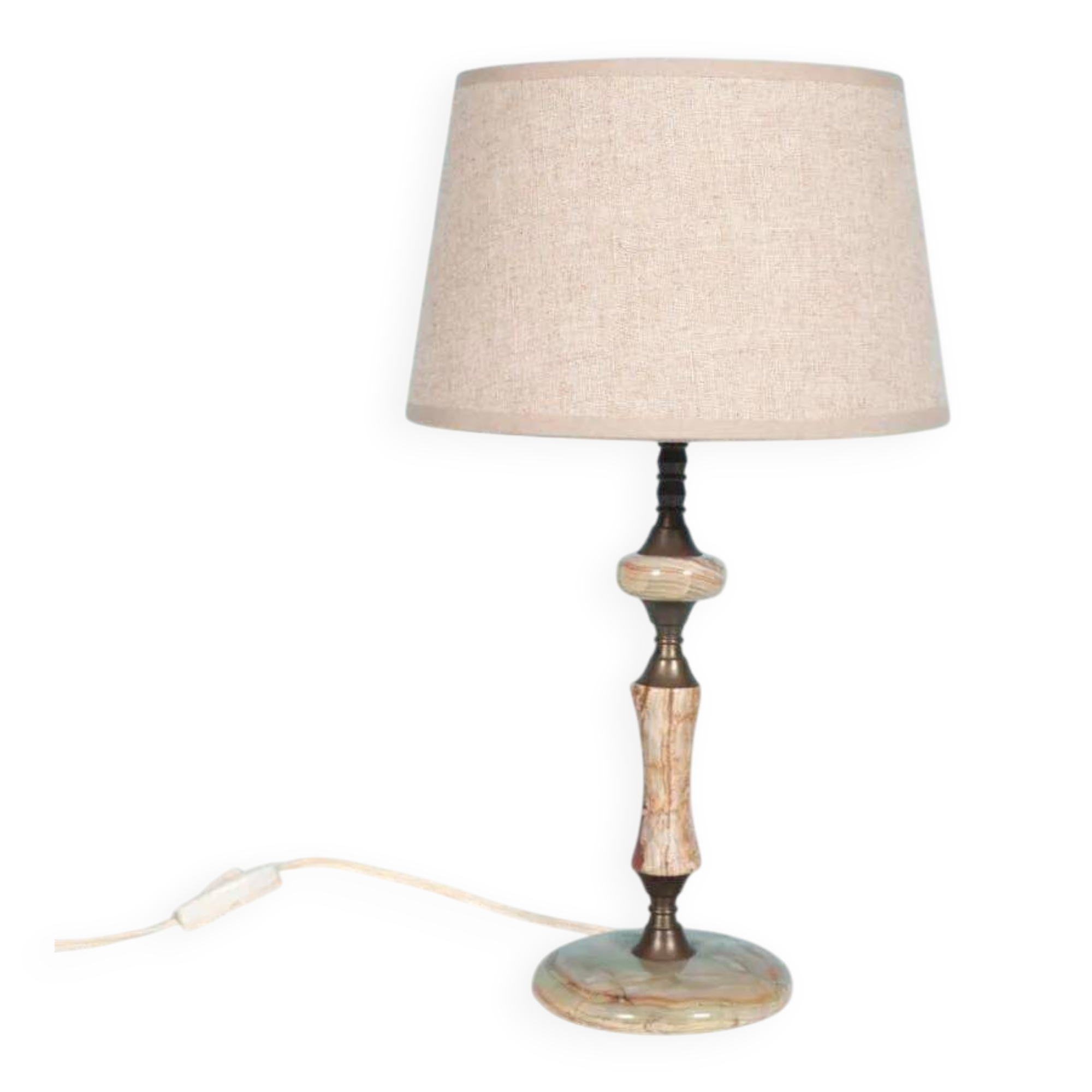 Chic hotel table lamp in onyx and brass, mid-century modern table lamp from the 70s.
