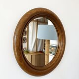 Large round antique solid wood mirror, 49cm