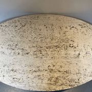 Oval coffee table in the style of Florence Knoll, marble/travertine top, piece.