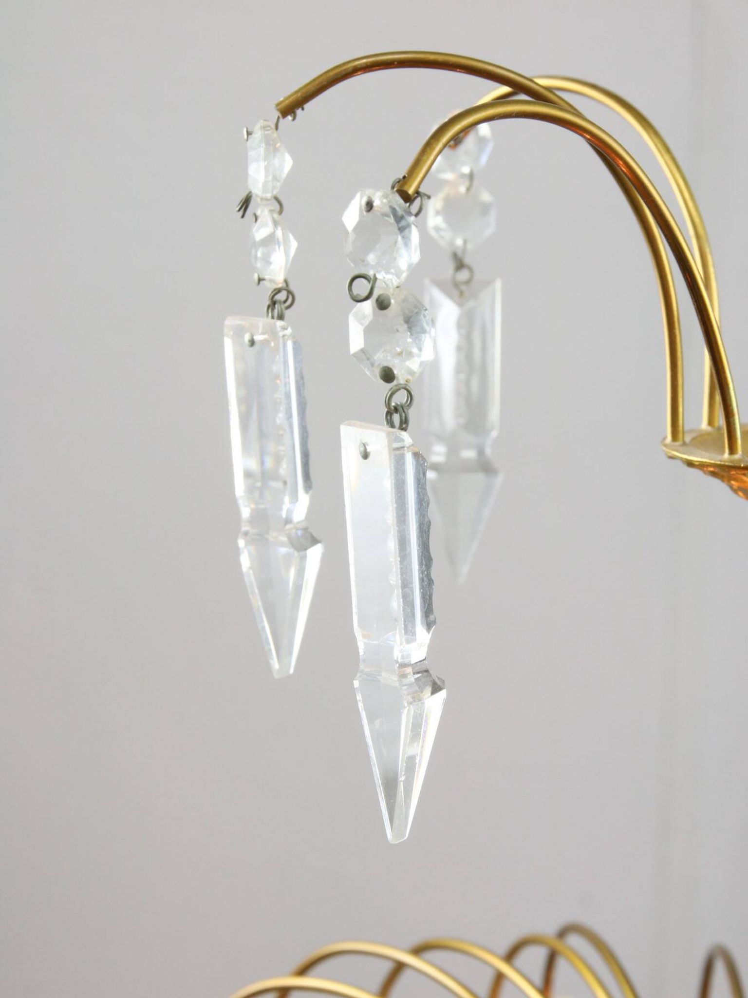Vintage Italian Crystal and Gilt Metal Chandelier, 1980s