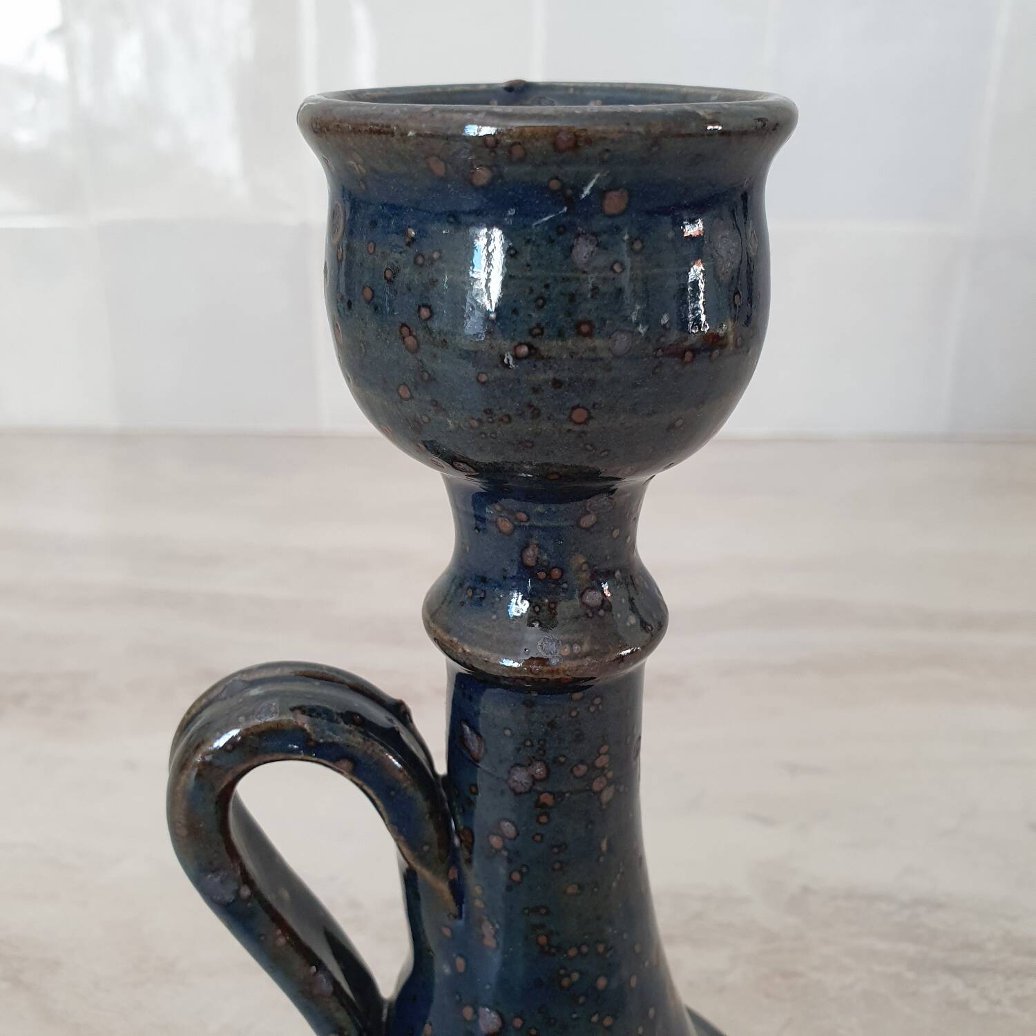 Pyrite stoneware candle holder signed Guy Baudat