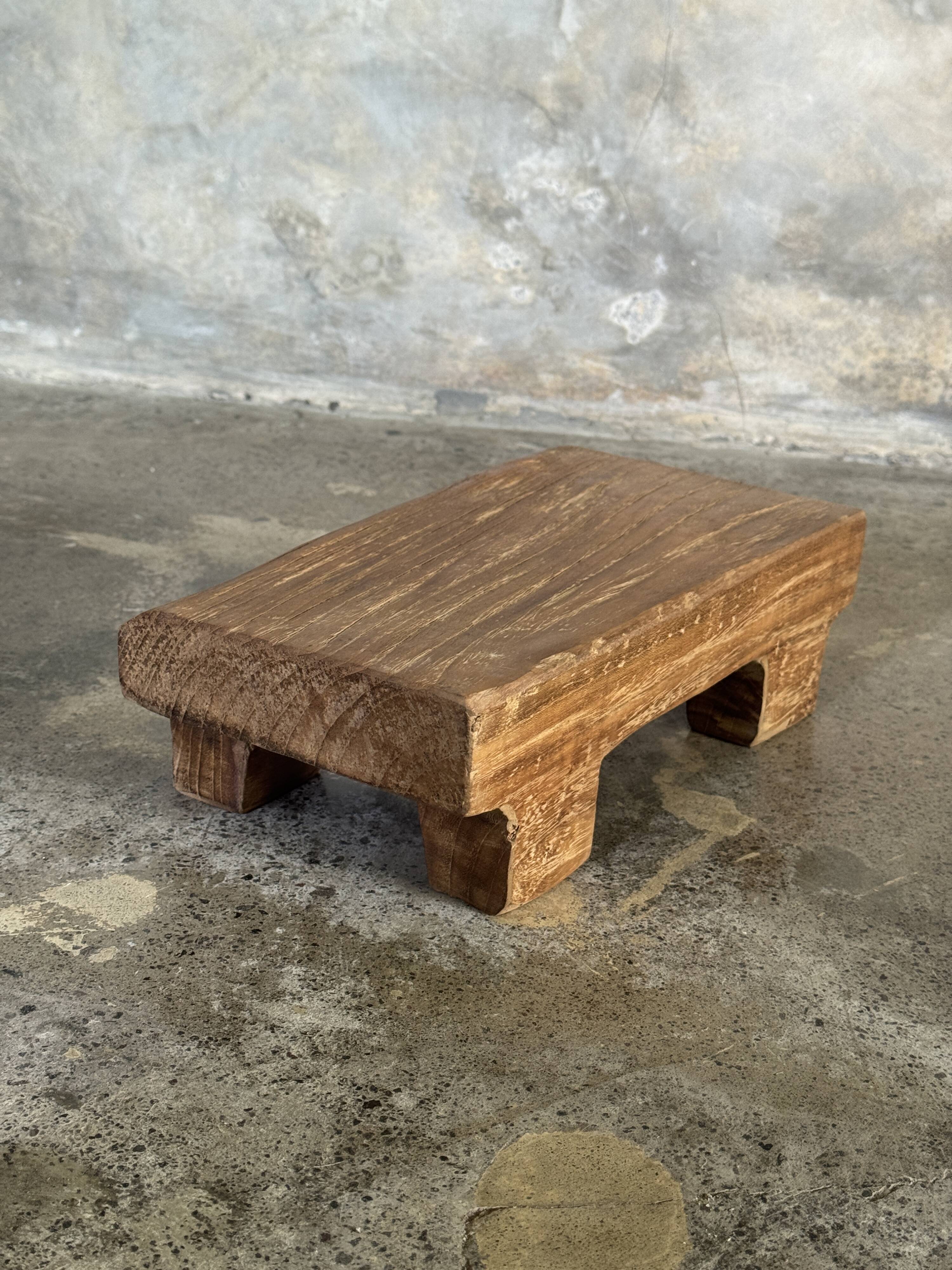 Small stool, accent stool in solid blond teak wabi-sabi L30 W8.5 H6.