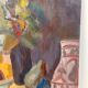 Still life and flowers, oil on panel signed Marina Farolet.
