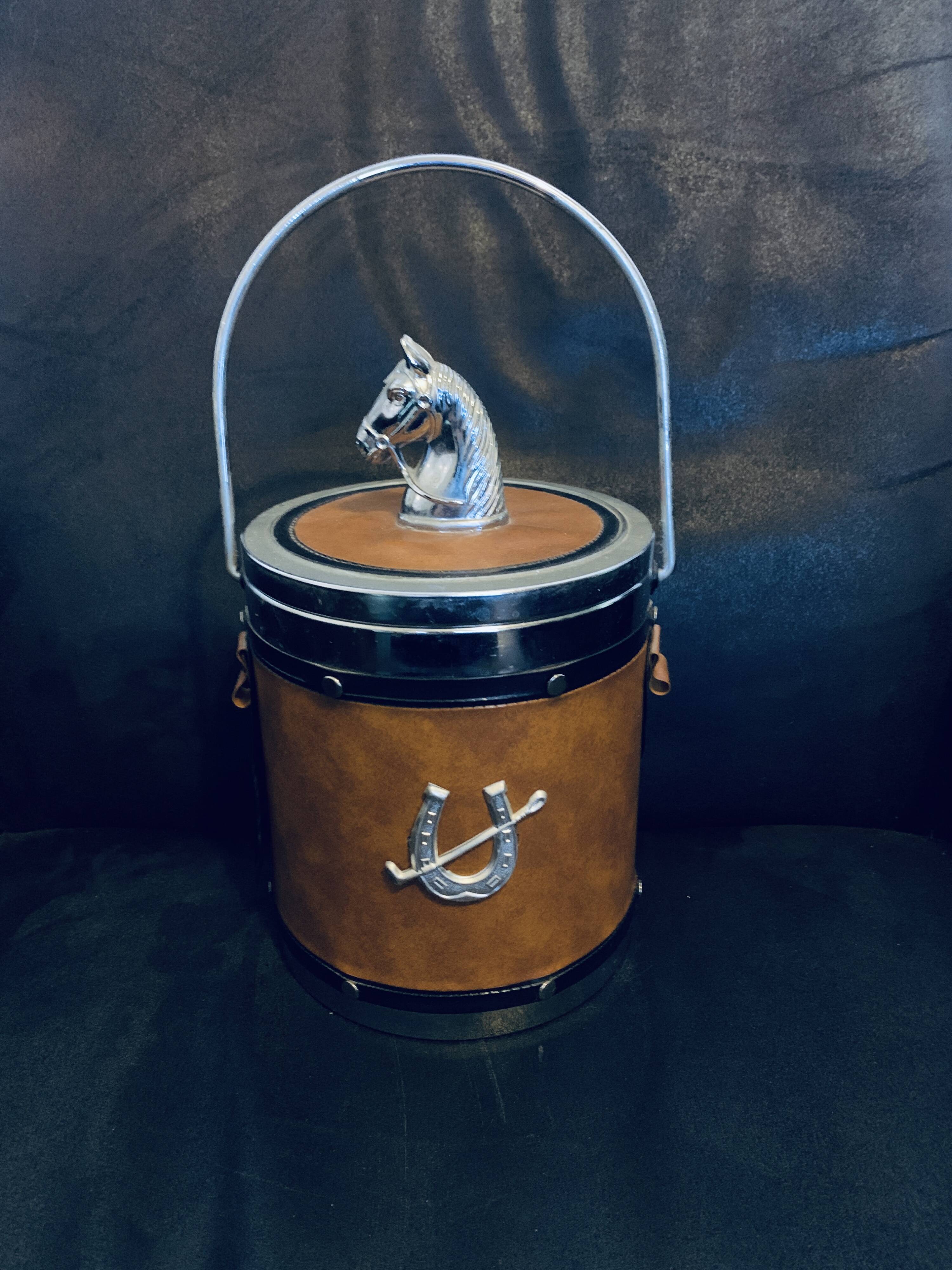 Equestrian champagne imitation leather horse ice bucket 16cm