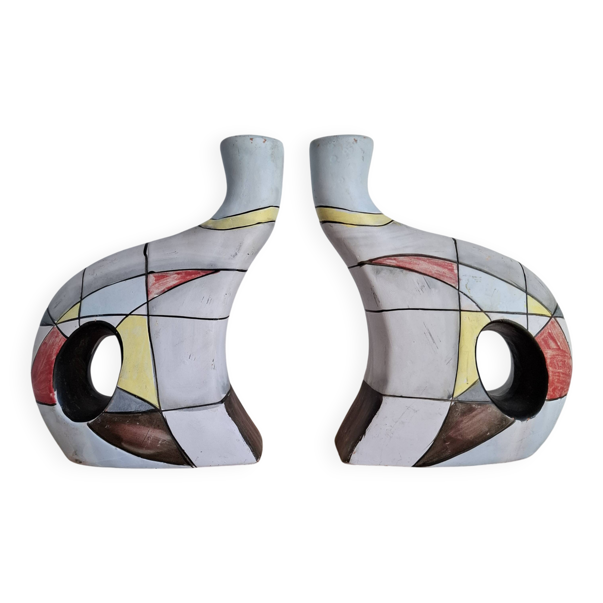 Duo de vases aux formes scupturales - Peints à la main
