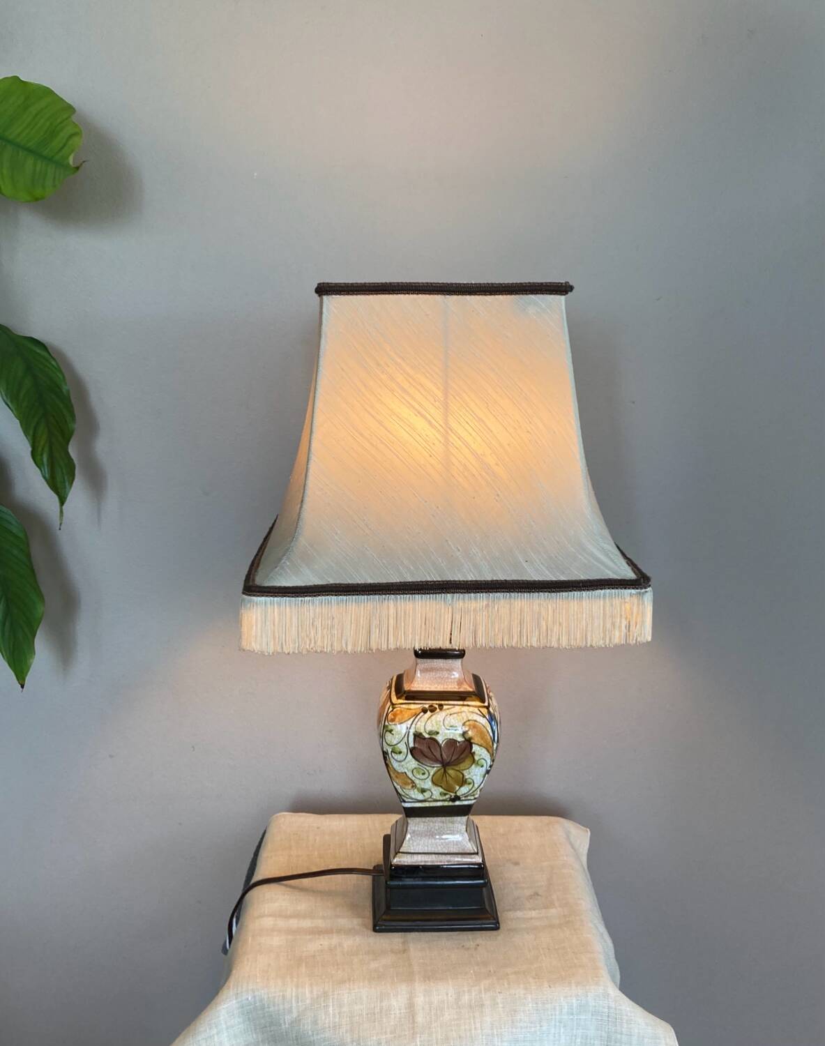 Living room lamp in cracked earthenware style, handmade decoration, 20th century