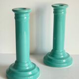 Paire bougeoirs céramique bleue océan vintage