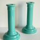 Pair of vintage ocean blue ceramic candlesticks