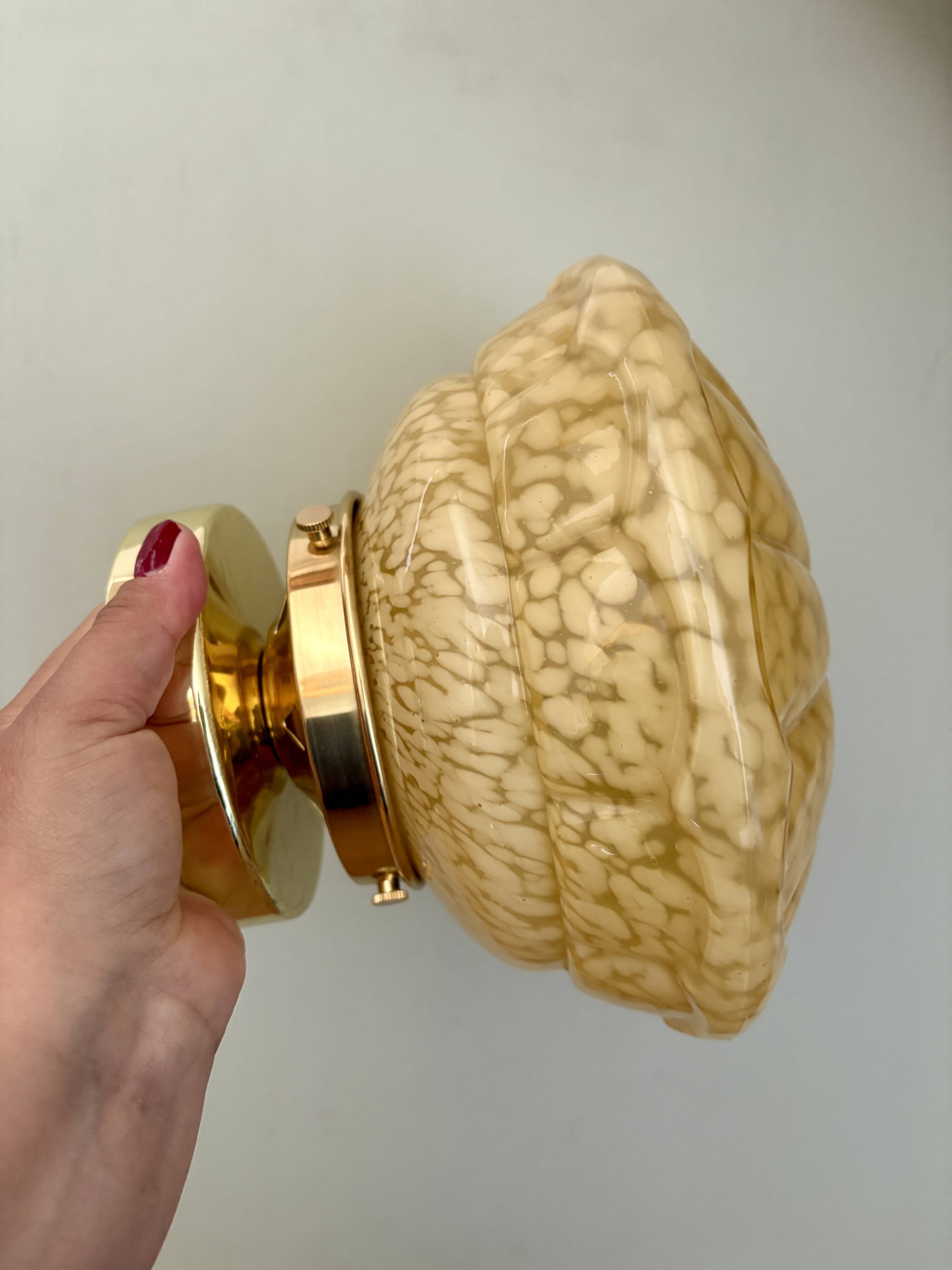 Vintage art deco globe wall or ceiling light in yellow Clichy glass