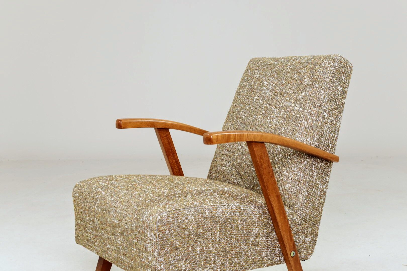 Vintage Lounge Chair Green Pattern Upholstery Refurbished, 1970s.