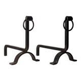 Pair of modernist wrought iron andirons - 1950s