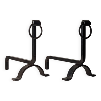 Pair of modernist wrought iron andirons - 1950s