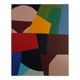 Grand abstrait coloré, pièce unique "Bloc de couleur" Bahaus, 2024