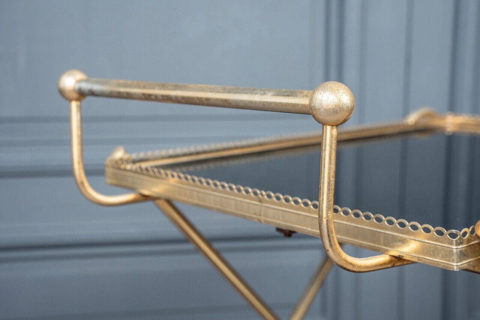 Rolling bar trolley in gold metal and black opaline two trays 1960