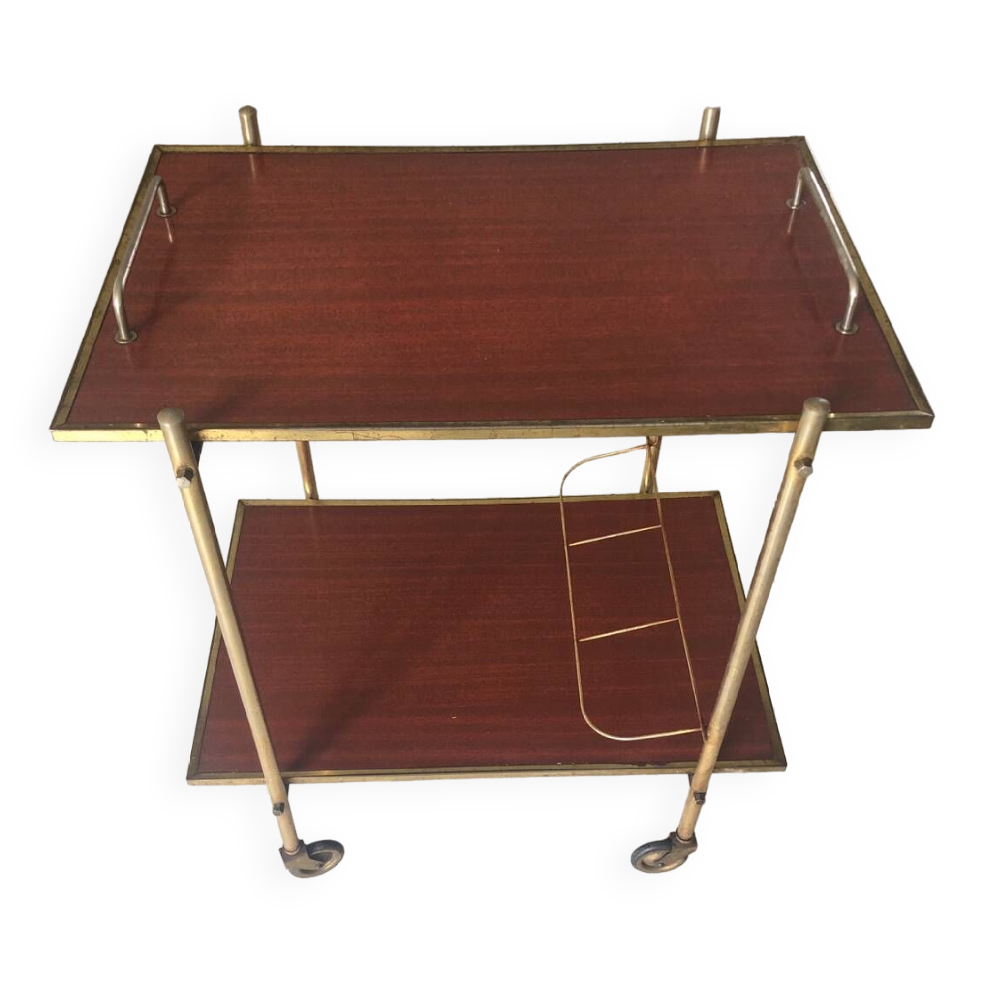 Vintage gold metal serving tray formica style