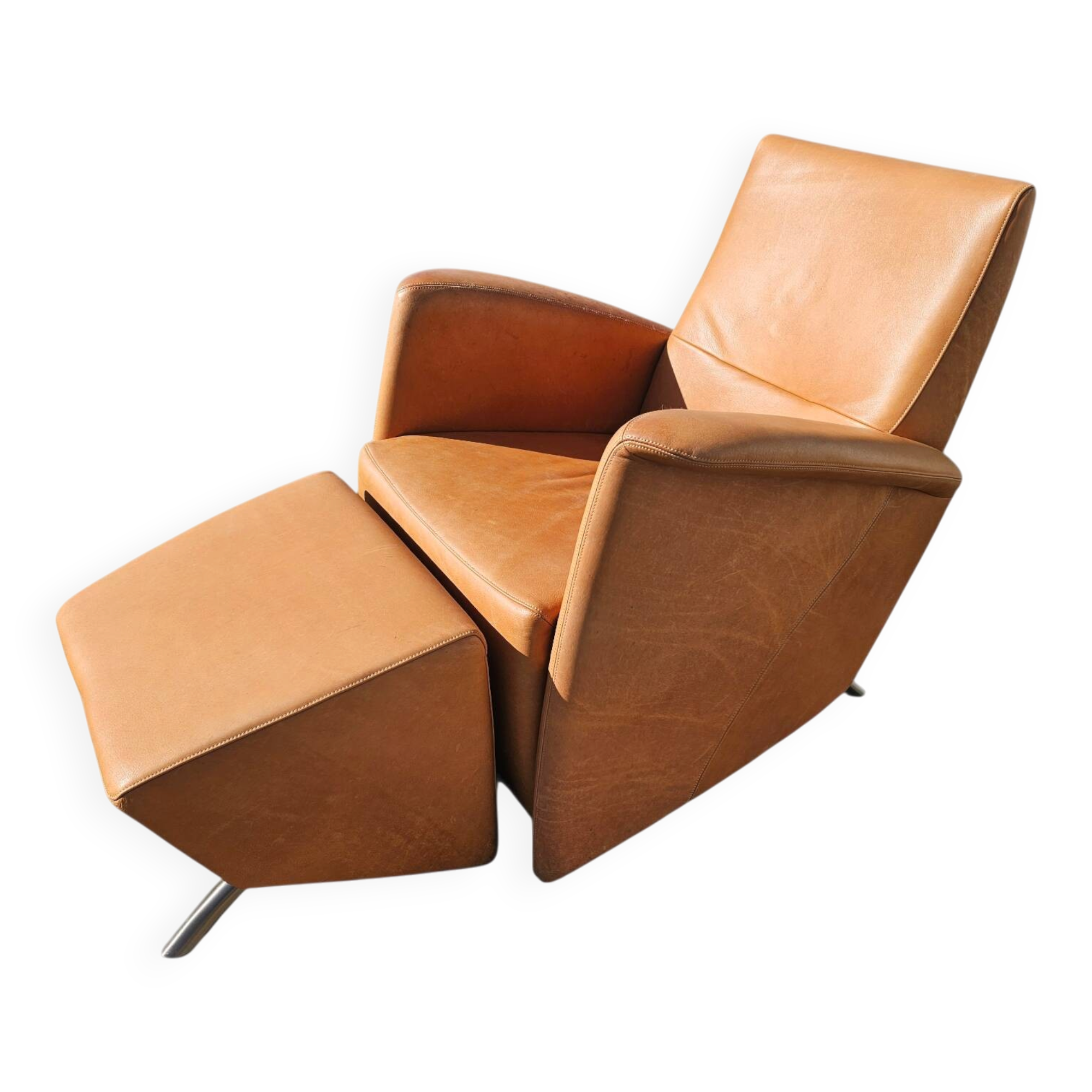 Armchair + matching ottoman – leather – 2000