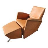 Armchair + matching ottoman – leather – 2000