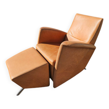 Armchair + matching ottoman – leather – 2000