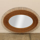 Midcentury rattan mirror by Jan Kalous for Úluv 1960s, czechoslovakia 85x55cm