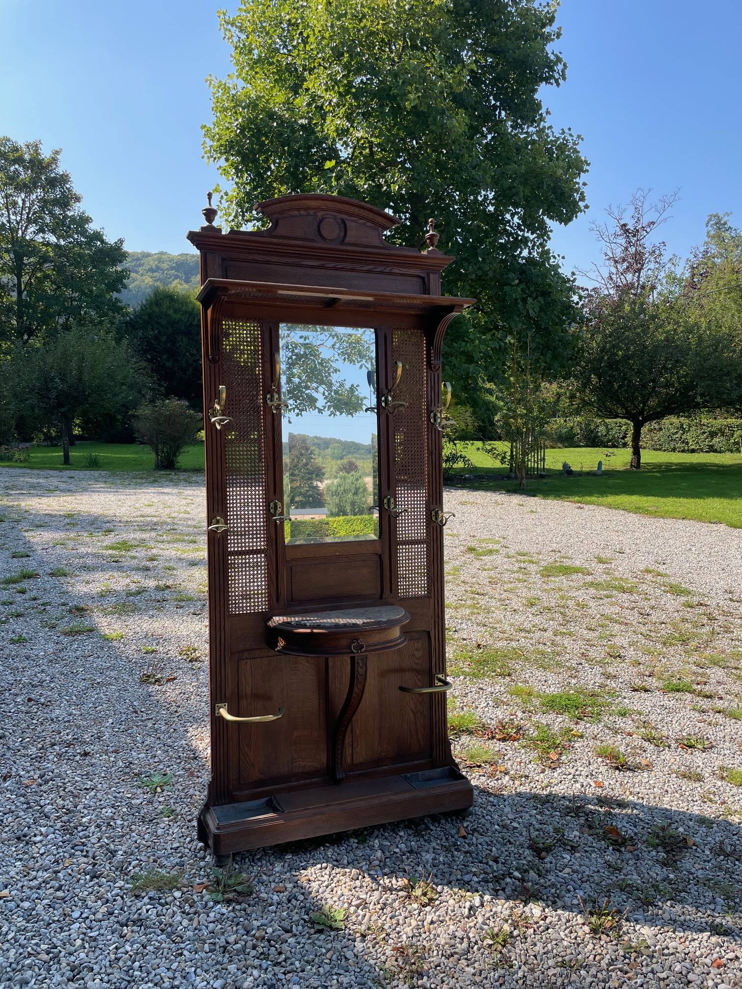 Antique oak cloakroom or coat rack