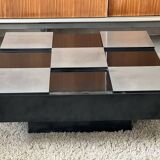Table basse laque noire et acier brossé 1970