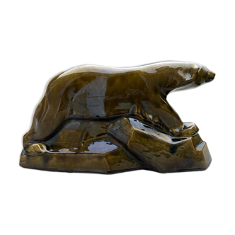 Ours polaire en céramique Art Déco par Edouard Cazaux signé DAX