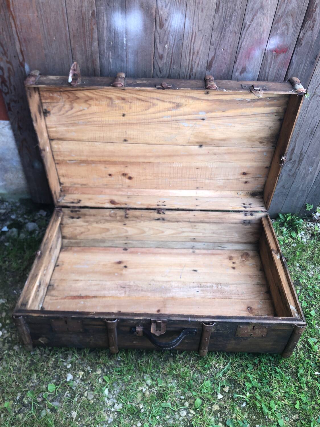 Old wooden transport trunk late 19th century vintage