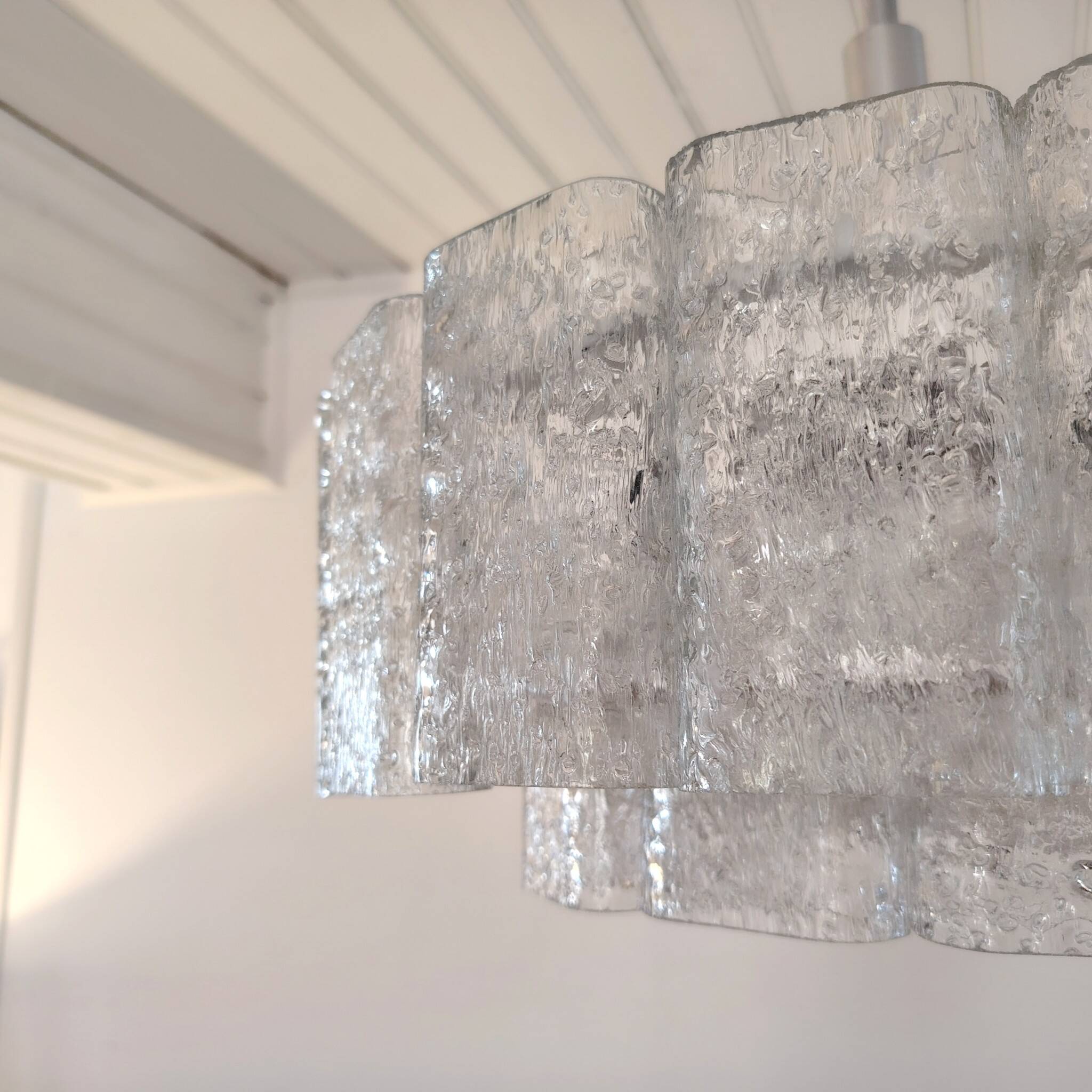 Large frosted glass chandelier Doria Leuchten 70's