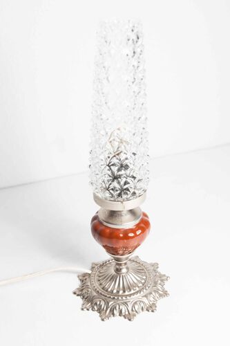 Lampe de table ou  de chevet de 1960 céramique verre métal argenté