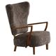 High-backed chaise longue in oak and lambswool, Danish Modern, Viggo Boesen, 1950s.