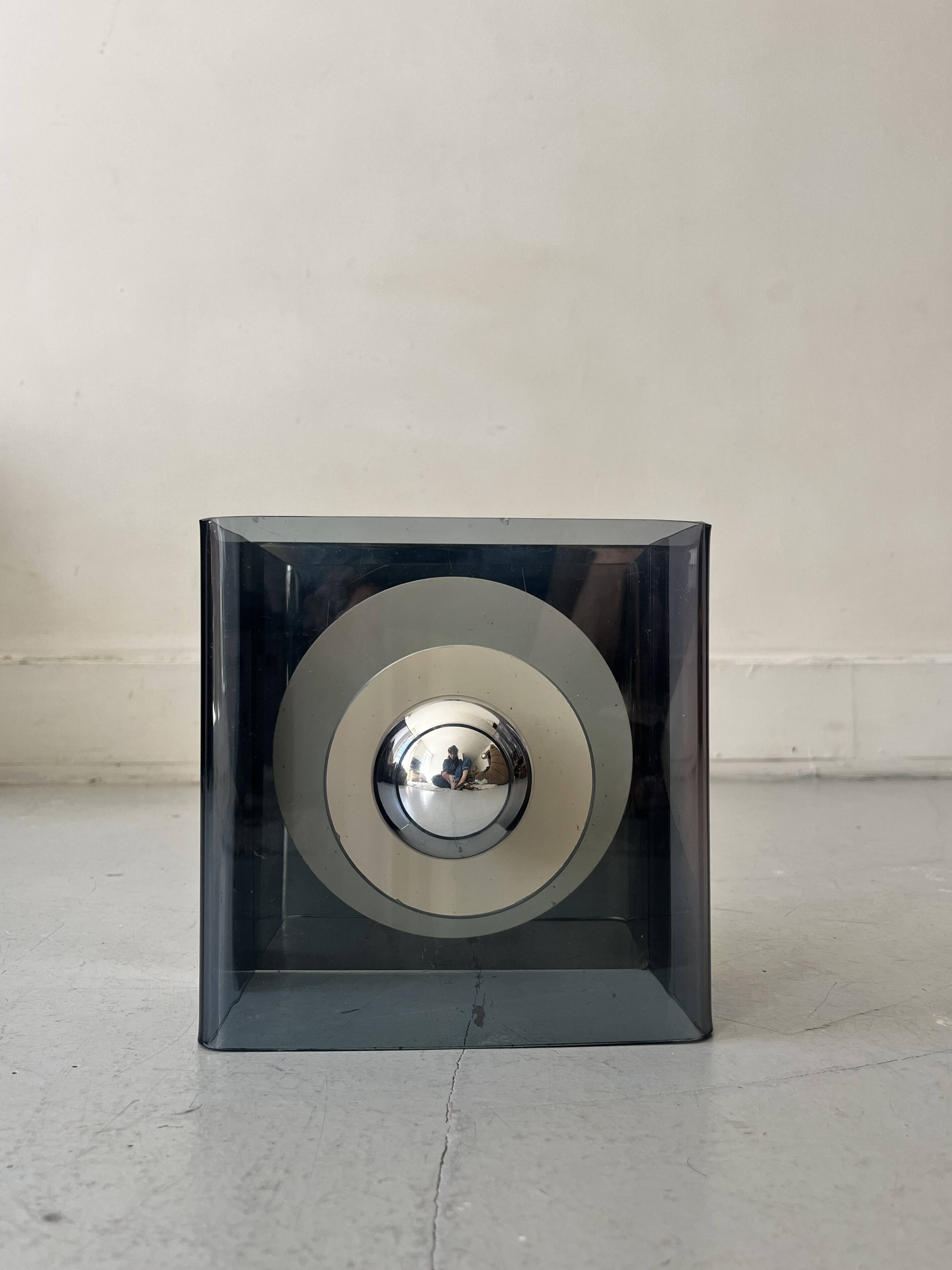 Wall lamp in chromed metal and plexiglass disco model by Jocelyne Trocmé, 1970
