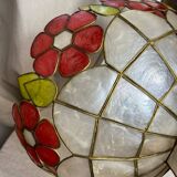 Vintage pendant light in mother-of-pearl and brass