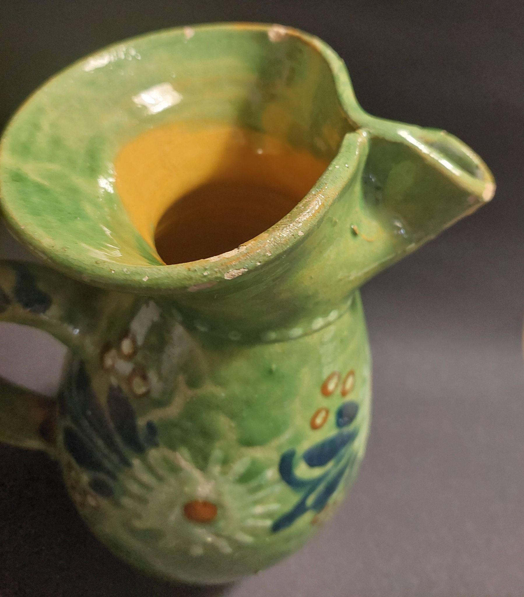 Enamelled terracotta pitcher, Spain, 20th century