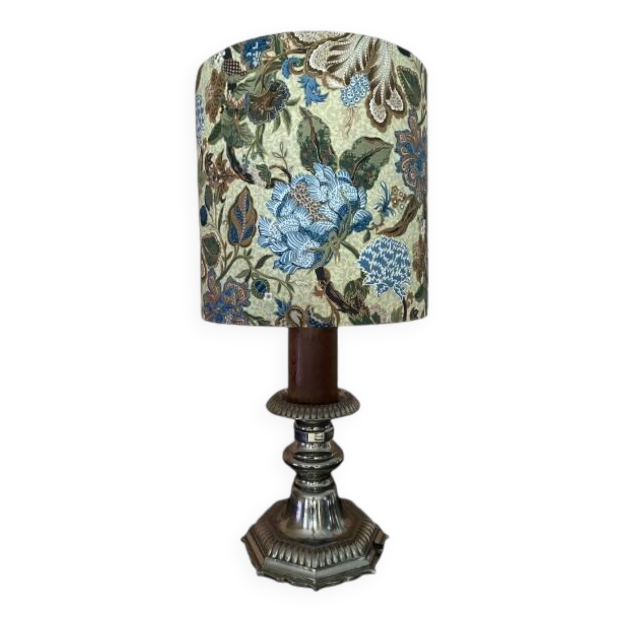 Baroque lamp in metal, wood and fabric