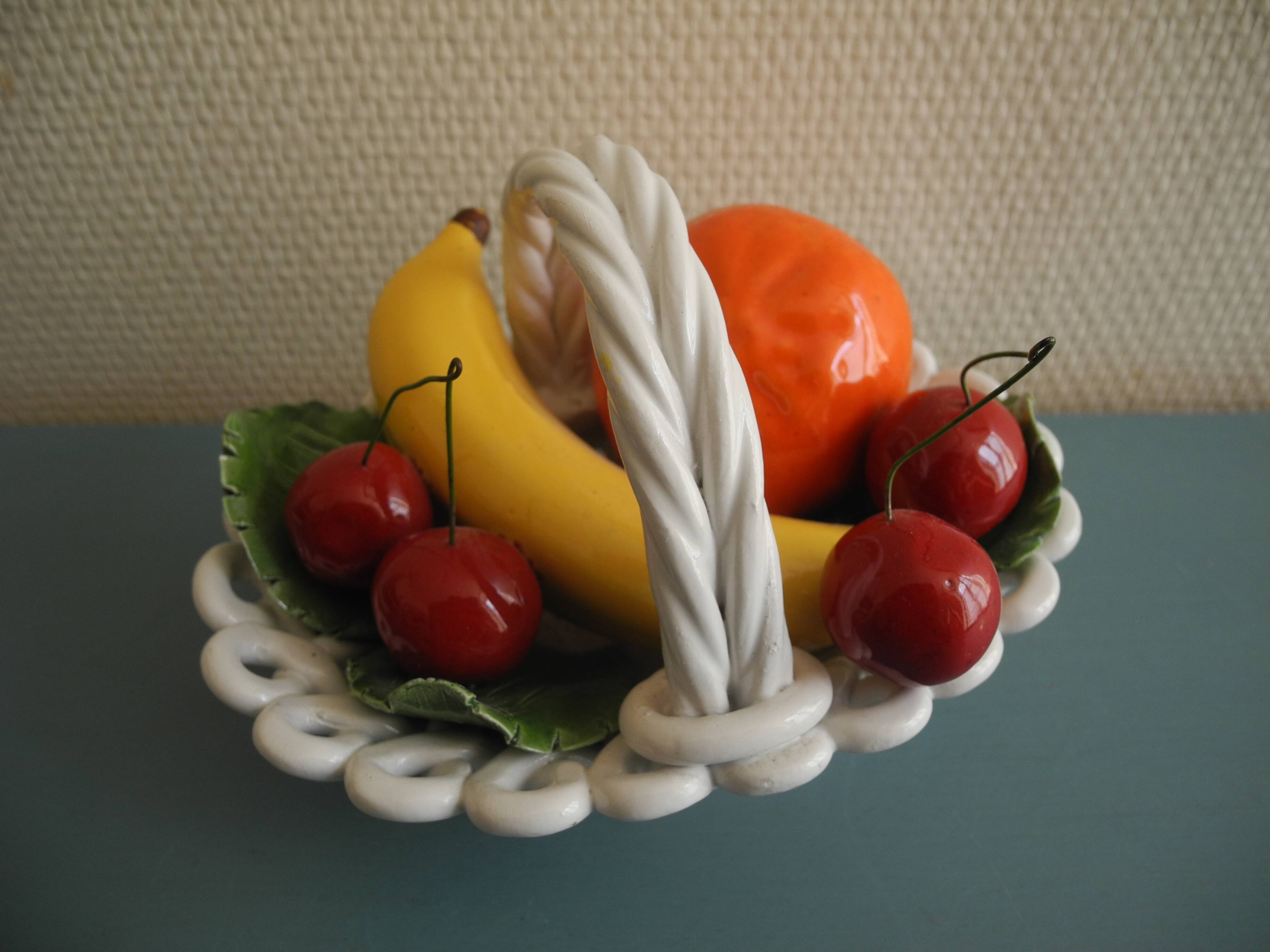 Old ceramic fruit basket vintage ceramic fruit basket barbotine