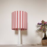 White earthenware lamp with striped lampshade