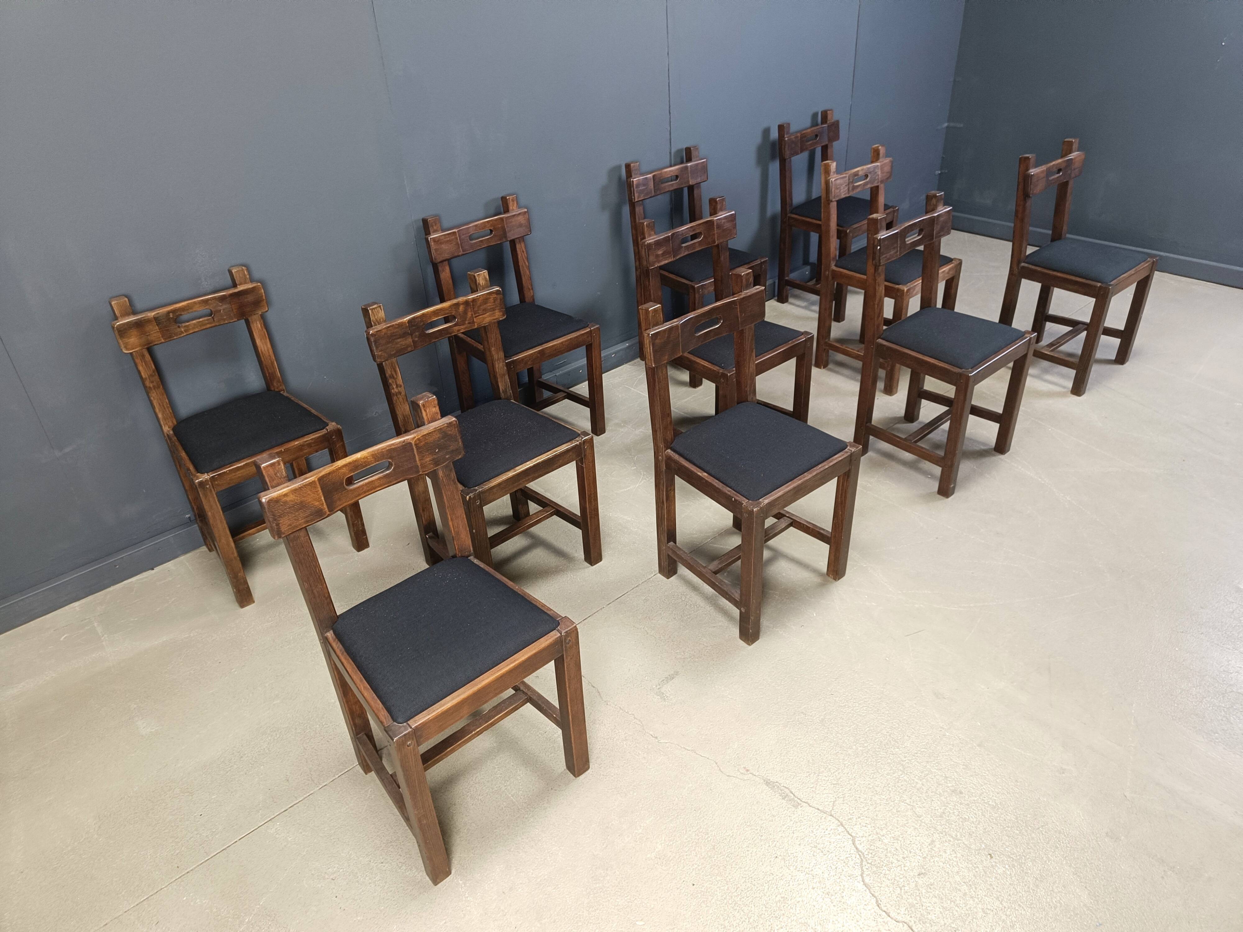 Vintage brutalist dining chairs set of 11 - 1960s
