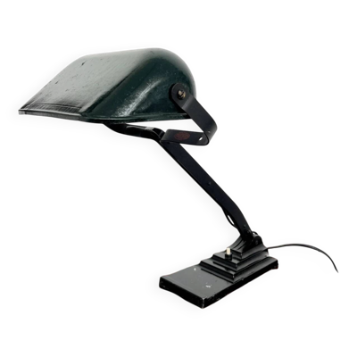 Lampe de bureau articulée ERPE — Vert foncé tout métal, Belgique, années 30-40