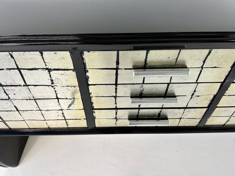 Italian Midcentury Black and Silver Leaf Sideboard, 1950s
