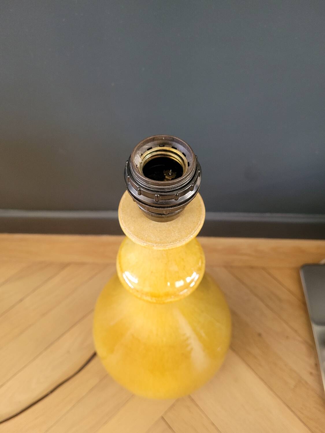 Mustard yellow glazed ceramic lamp base