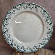 Set of 6 flat plates, Gien Montigny ironstone – old green decoration.