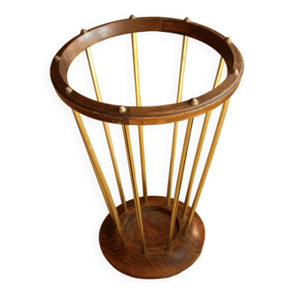 Handmade mid century umbrella stand, made of metal and wood, vintage from the 50s