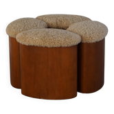 Ensemble de 4 tabourets sculpturaux Art Déco français en Wood et laine d'agneau, années 1940