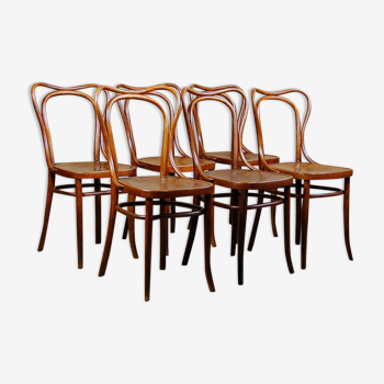 Suite de 6 chaises bistrot Kohn n°55 à décor début XXe