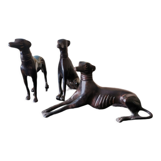 Set of 3 bronze greyhounds