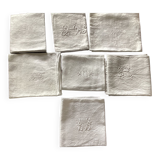 Set of 7 cotton napkins with different monograms