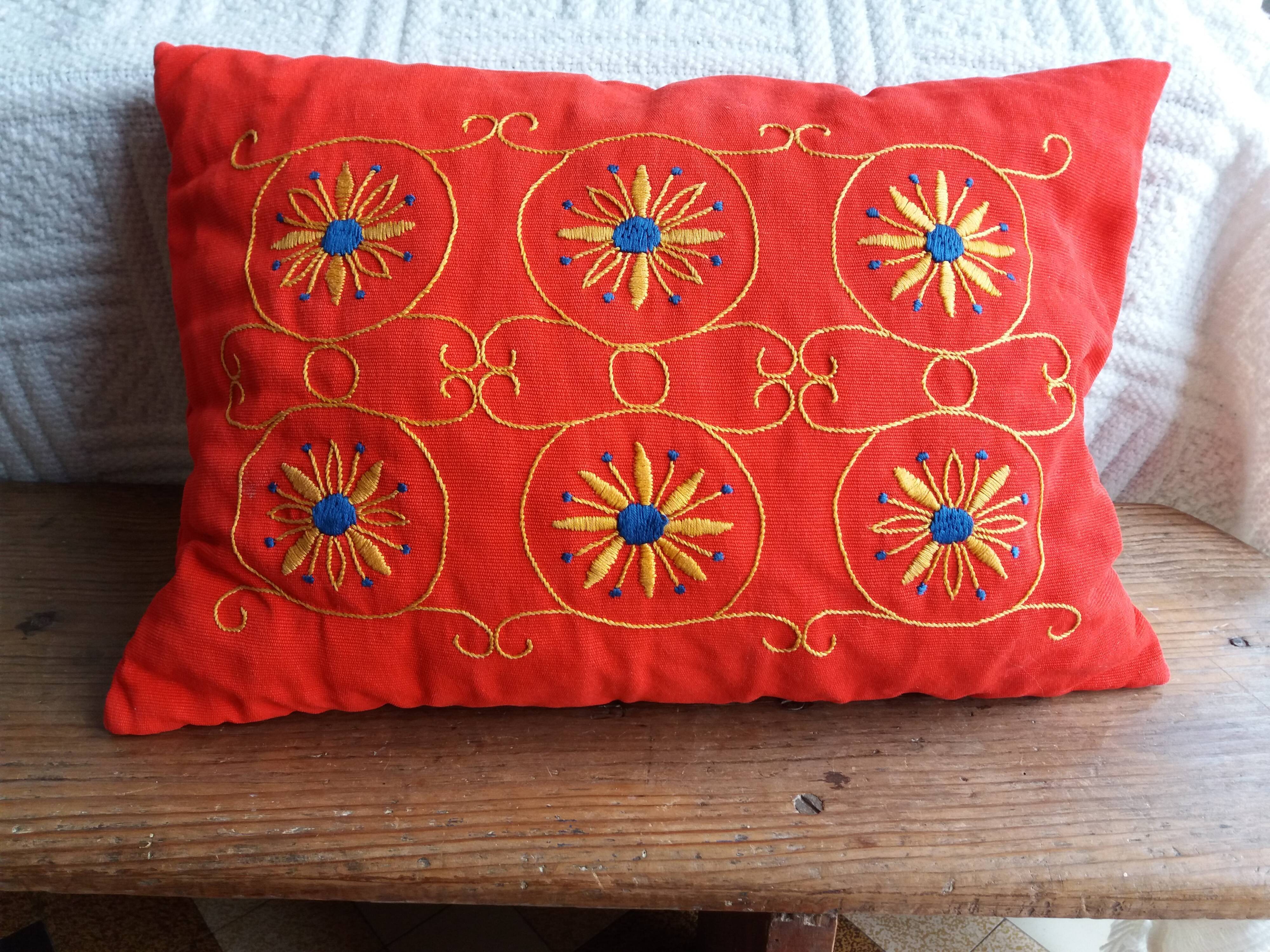 Vintage hand-embroidered cushion