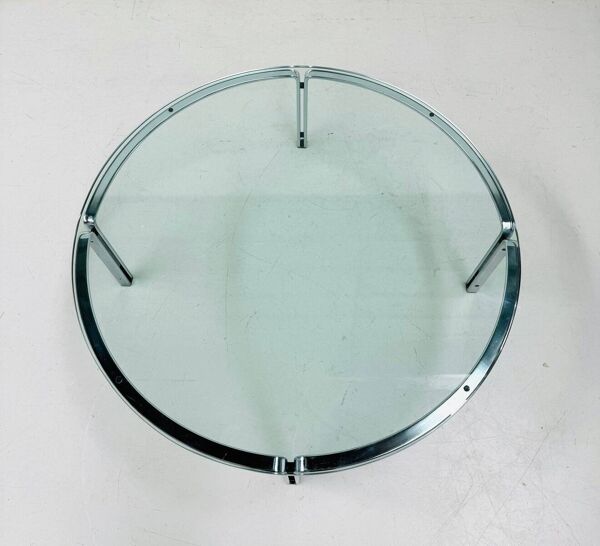 Table basse ronde vintage en verre et acier, signée Horst Brüning pour Kill International, années 1960
