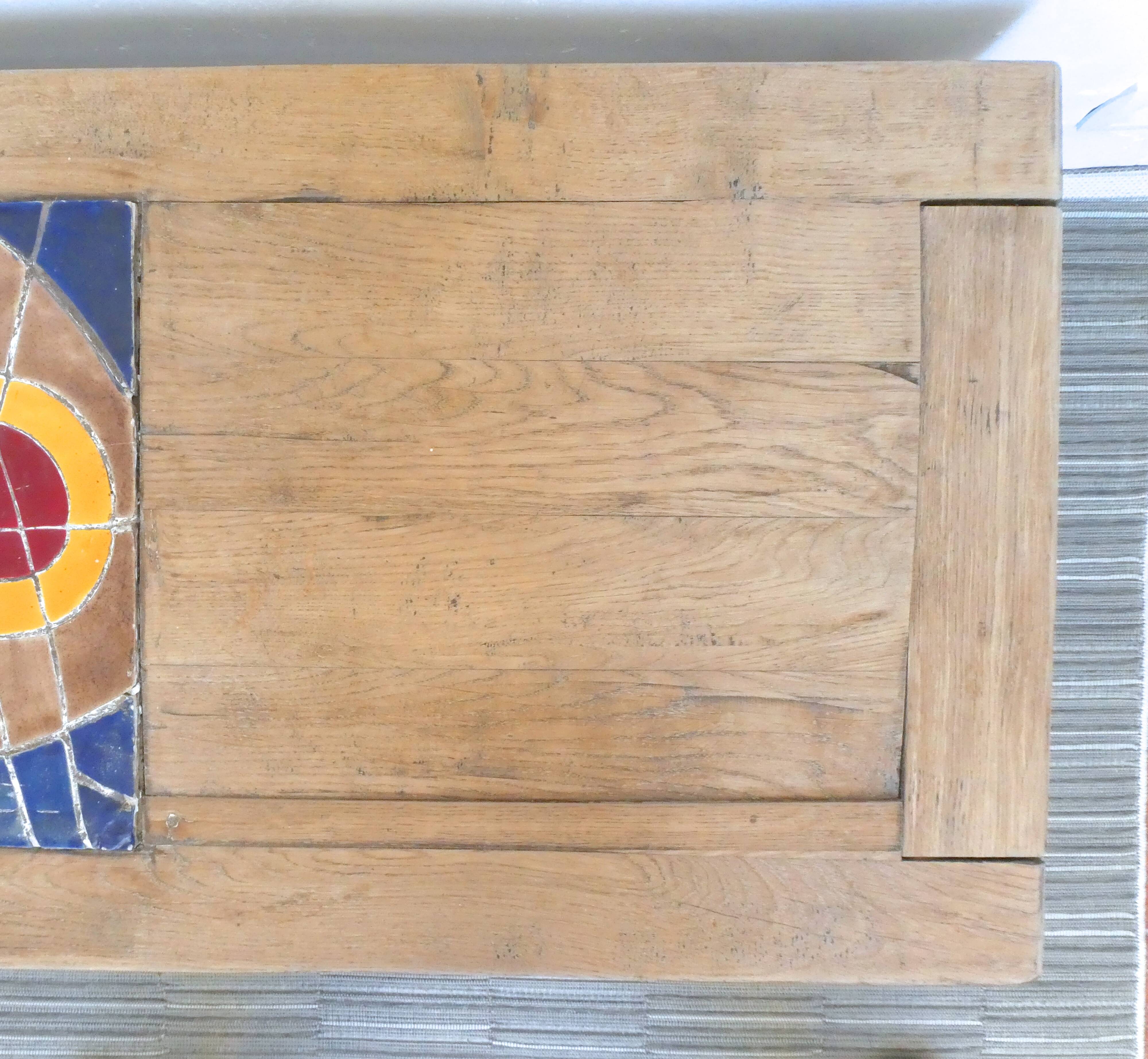 Solid wood and ceramic coffee table, 70s